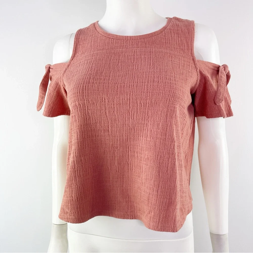 Madewell Coral Pink Short Cold Shoulder Sleeve Blouse Top Size XS - Picture 1 of 8